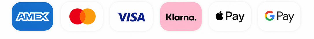 American Express, Mastercard, Visa, Klarna, Apple Pay and Google Pay accepted